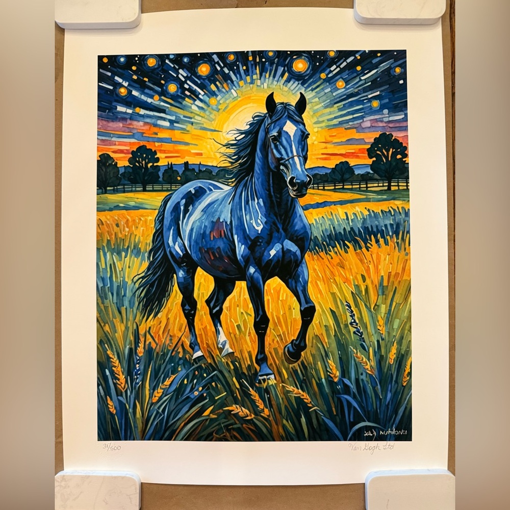 Van Gogh Blue Beauty Horse Print - Size: 14 x 18